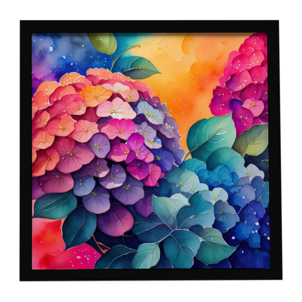 Colorful Hydrangeas Framed Metal Print Bathroom, Kitchen, Office, Home Decor Wall Art Ready to Hang, Square, 8X8