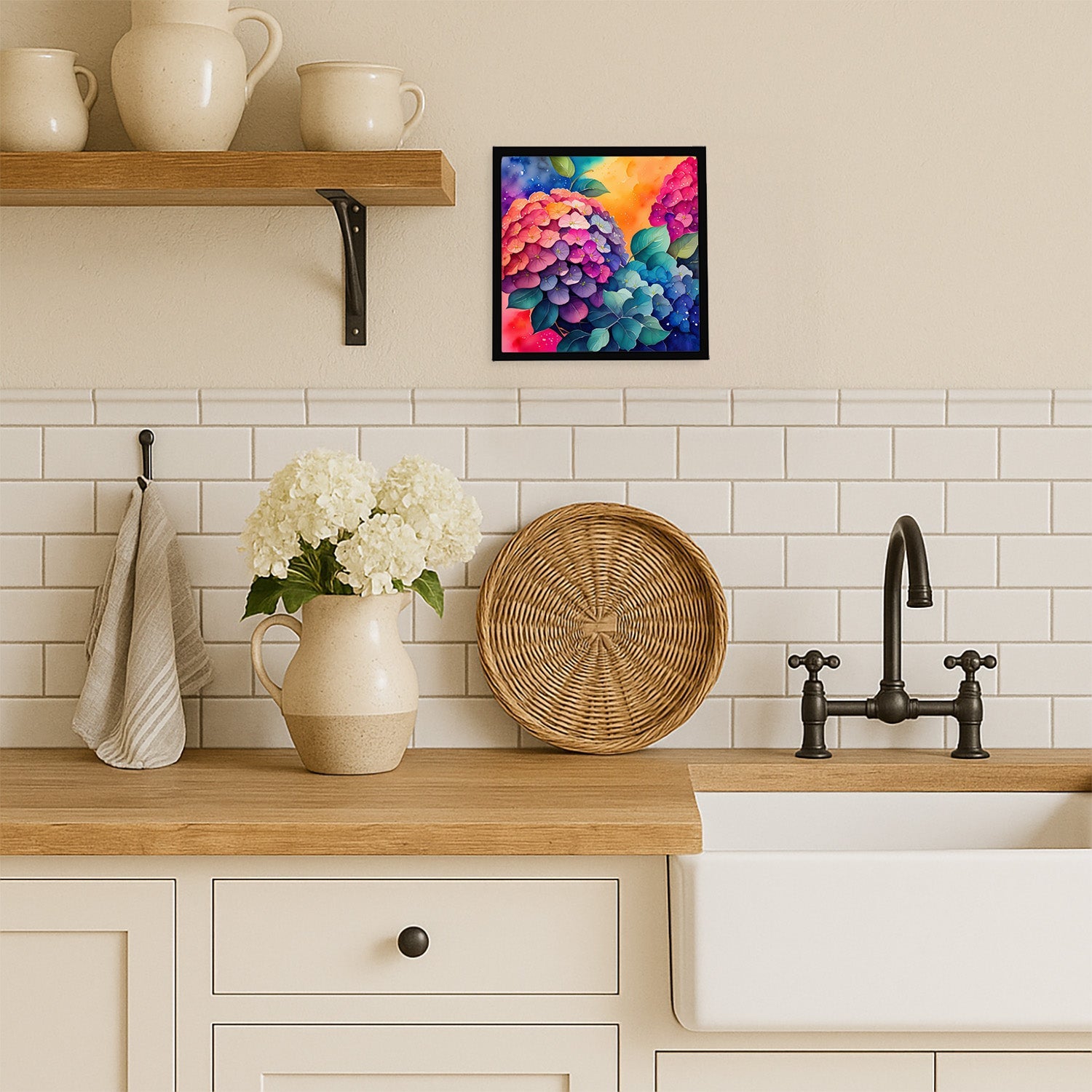 Colorful Hydrangeas Framed Metal Print Bathroom, Kitchen, Office, Home Decor Wall Art Ready to Hang, Square, 8X8