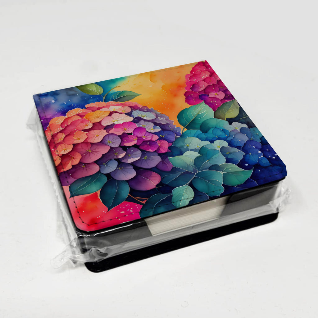 Colorful Hydrangeas PU Leather Note Paper Holder with Artist-Designed Cover, Desk Accessory, Office Gift