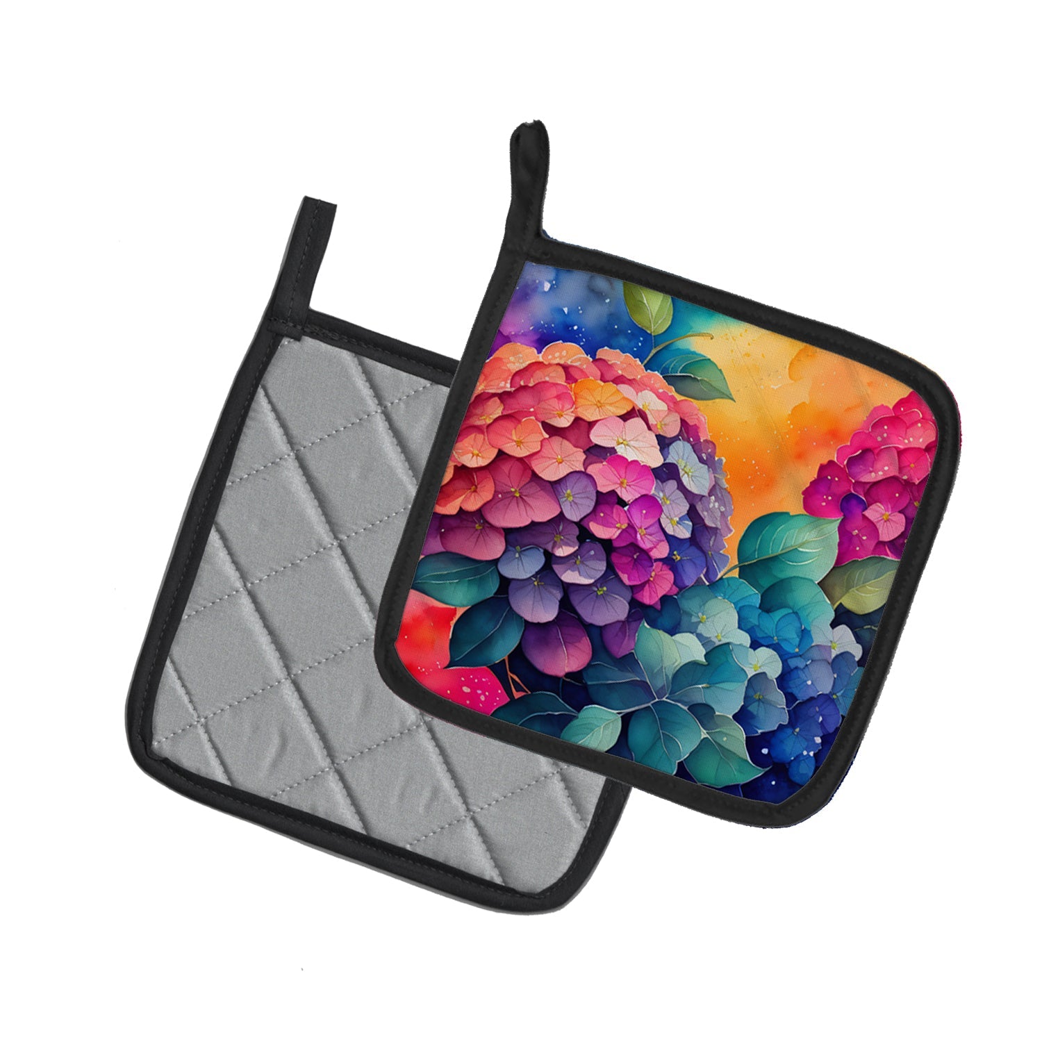 Colorful Hydrangeas Pot Holder Set of 2 Heat Resistant Quilted Hot Pads 7.5 x 7.5 Inch, Insulated Kitchen Trivets for Cooking & Baking