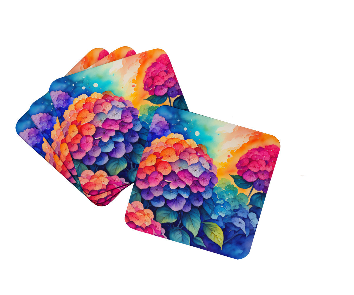 Colorful Hydrangeas Foam Coasters Set of 4 Cup Coasters for Indoor Outdoor, Tabletop Protection, Anti Slip, Mouse pad Material