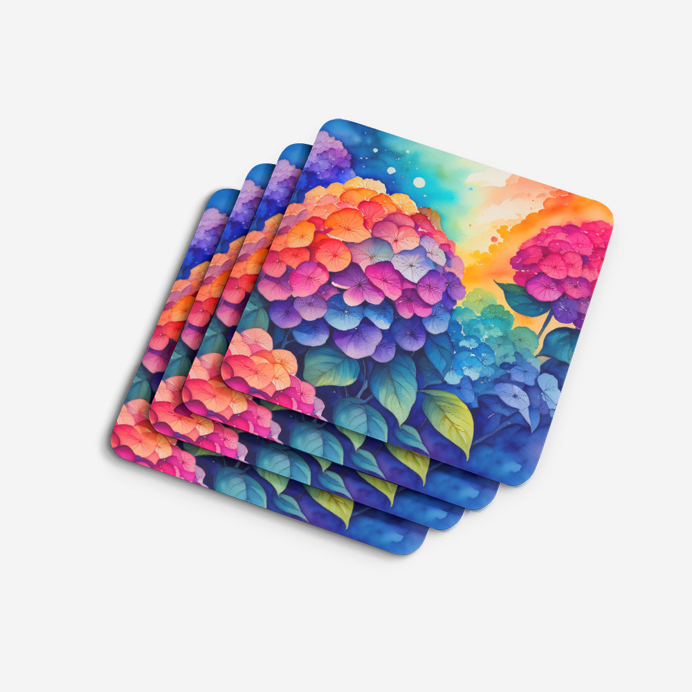 Colorful Hydrangeas Foam Coasters Set of 4 Cup Coasters for Indoor Outdoor, Tabletop Protection, Anti Slip, Mouse pad Material