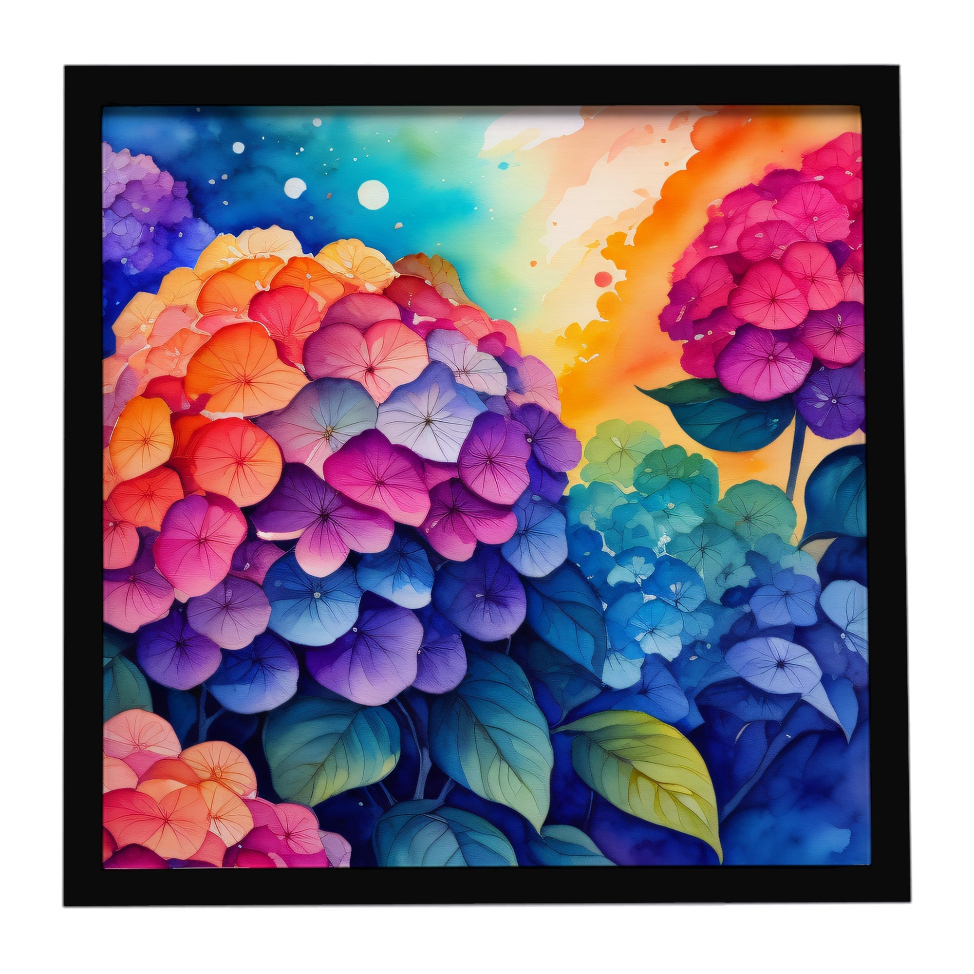 Colorful Hydrangeas Framed Metal Print Bathroom, Kitchen, Office, Home Decor Wall Art Ready to Hang, Square, 8X8
