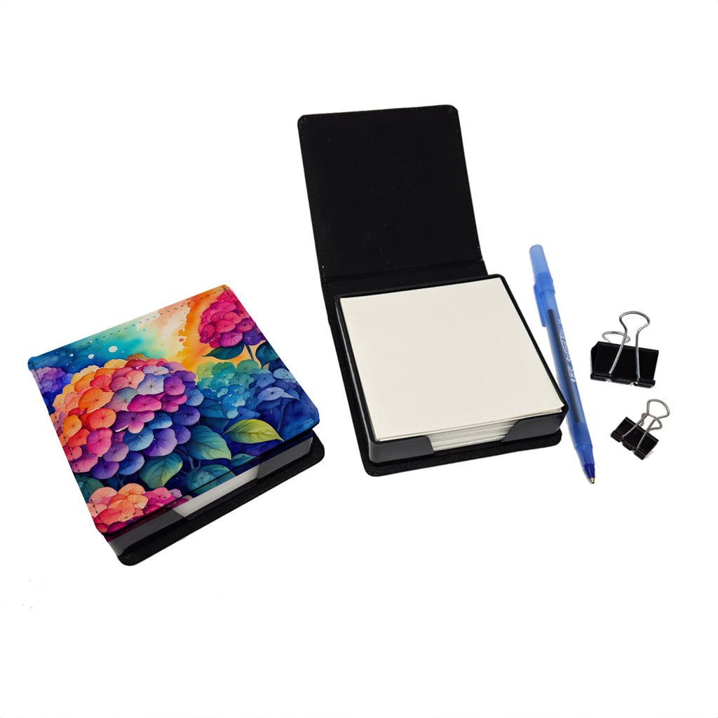 Colorful Hydrangeas PU Leather Note Paper Holder with Artist-Designed Cover, Desk Accessory, Office Gift