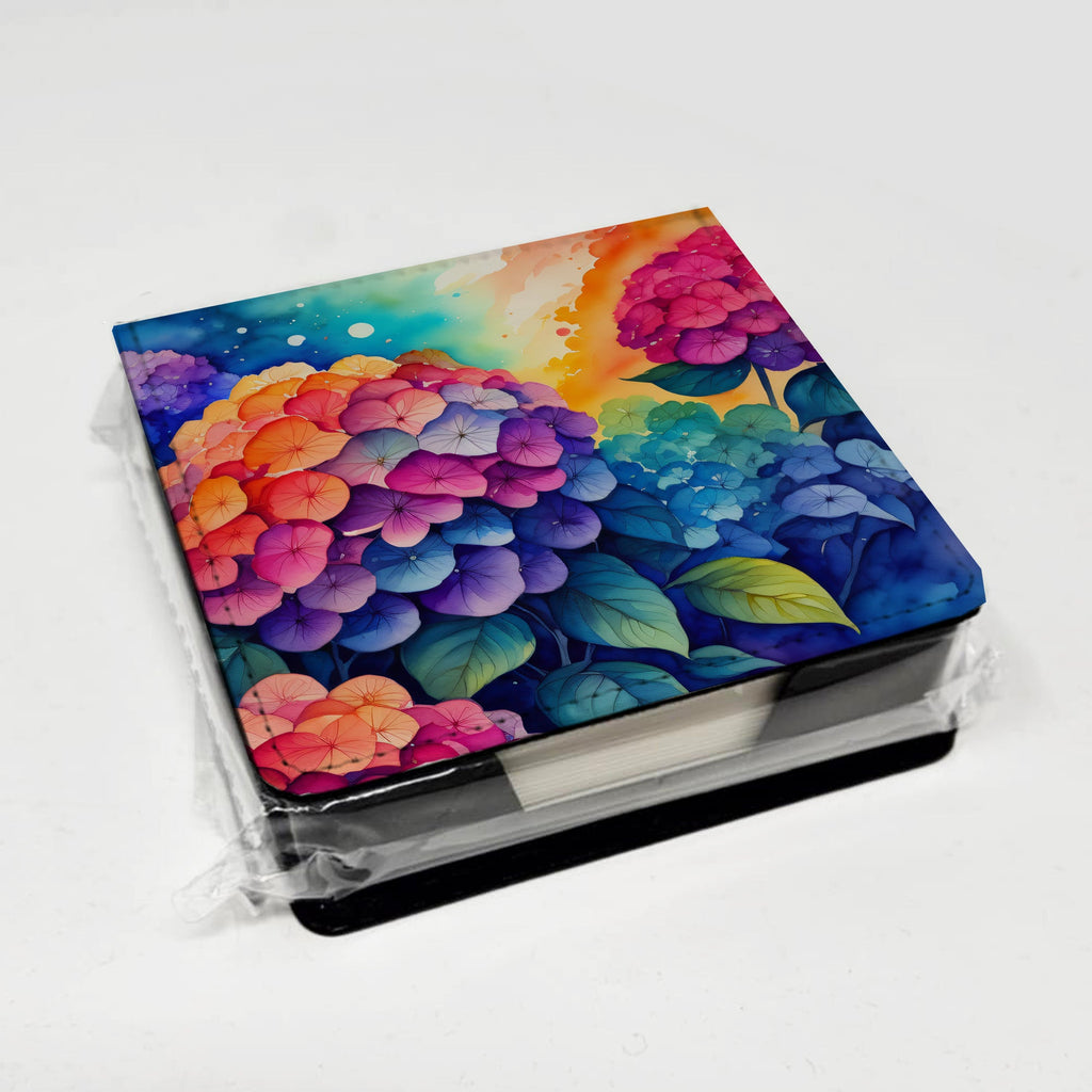 Colorful Hydrangeas PU Leather Note Paper Holder with Artist-Designed Cover, Desk Accessory, Office Gift