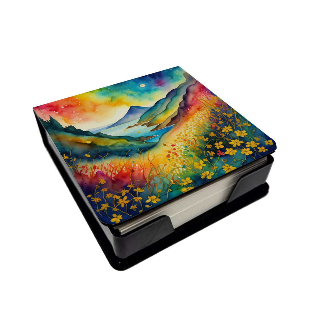 Colorful Hypericum or St. John’s Wort PU Leather Note Paper Holder with Artist-Designed Cover, Desk Accessory, Office Gift