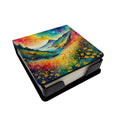 Colorful Hypericum or St. John’s Wort PU Leather Note Paper Holder with Artist-Designed Cover, Desk Accessory, Office Gift