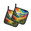 Colorful Hypericum or St. John’s Wort Pot Holder Set of 2 Heat Resistant Quilted Hot Pads 7.5 x 7.5 Inch, Insulated Kitchen Trivets for Cooking & Baking