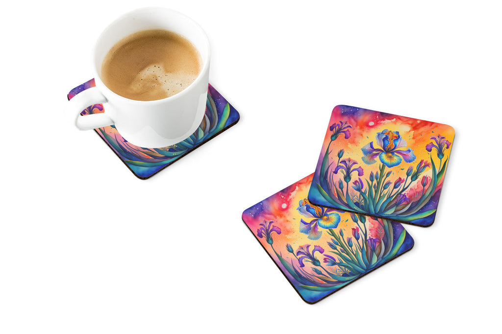 Colorful Iris Foam Coasters Set of 4 Cup Coasters for Indoor Outdoor, Tabletop Protection, Anti Slip, Mouse pad Material