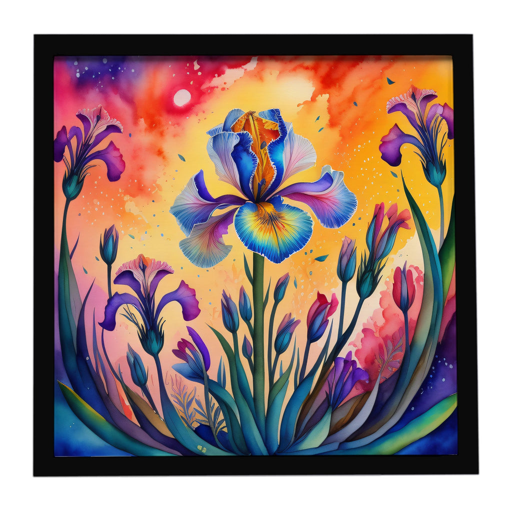Colorful Iris Framed Metal Print Bathroom, Kitchen, Office, Home Decor Wall Art Ready to Hang, Square, 8X8
