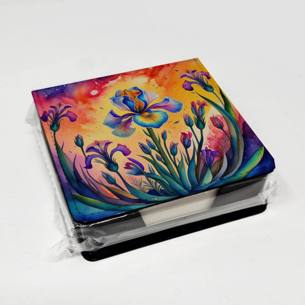 Colorful Iris PU Leather Note Paper Holder with Artist-Designed Cover, Desk Accessory, Office Gift