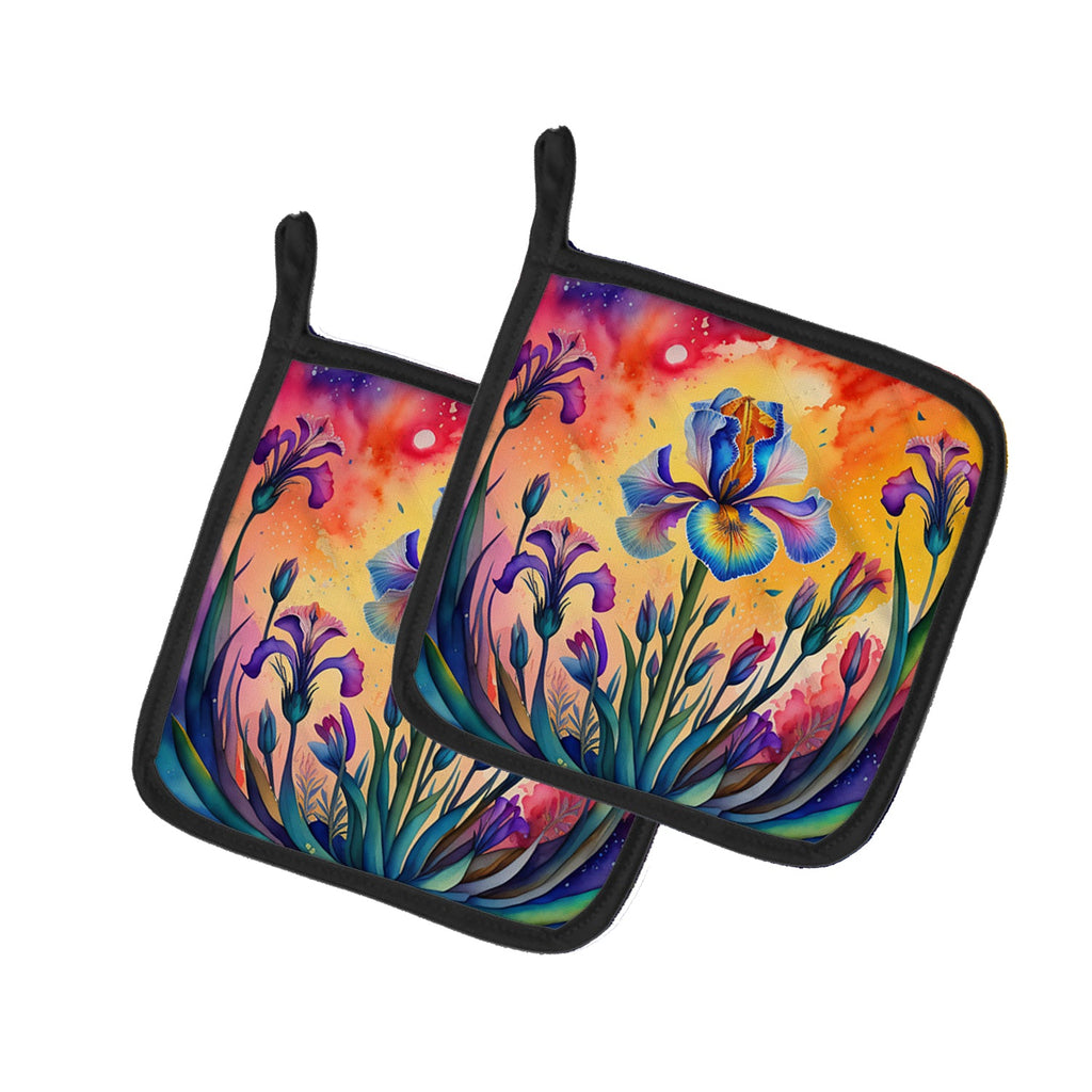 Colorful Iris Pot Holder Set of 2 Heat Resistant Quilted Hot Pads 7.5 x 7.5 Inch, Insulated Kitchen Trivets for Cooking & Baking