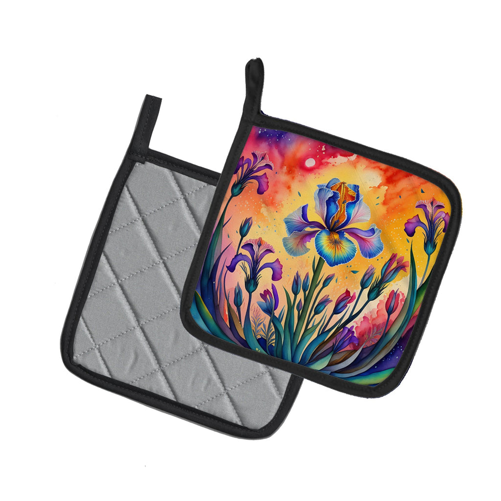 Colorful Iris Pot Holder Set of 2 Heat Resistant Quilted Hot Pads 7.5 x 7.5 Inch, Insulated Kitchen Trivets for Cooking & Baking