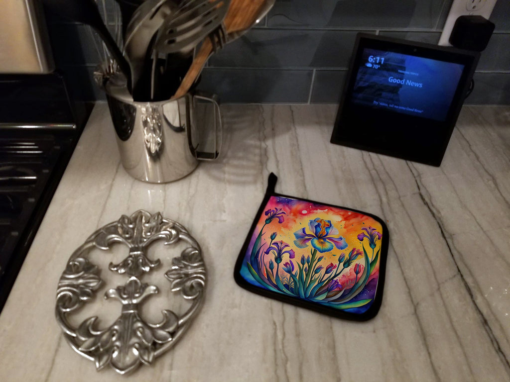 Colorful Iris Pot Holder Set of 2 Heat Resistant Quilted Hot Pads 7.5 x 7.5 Inch, Insulated Kitchen Trivets for Cooking & Baking