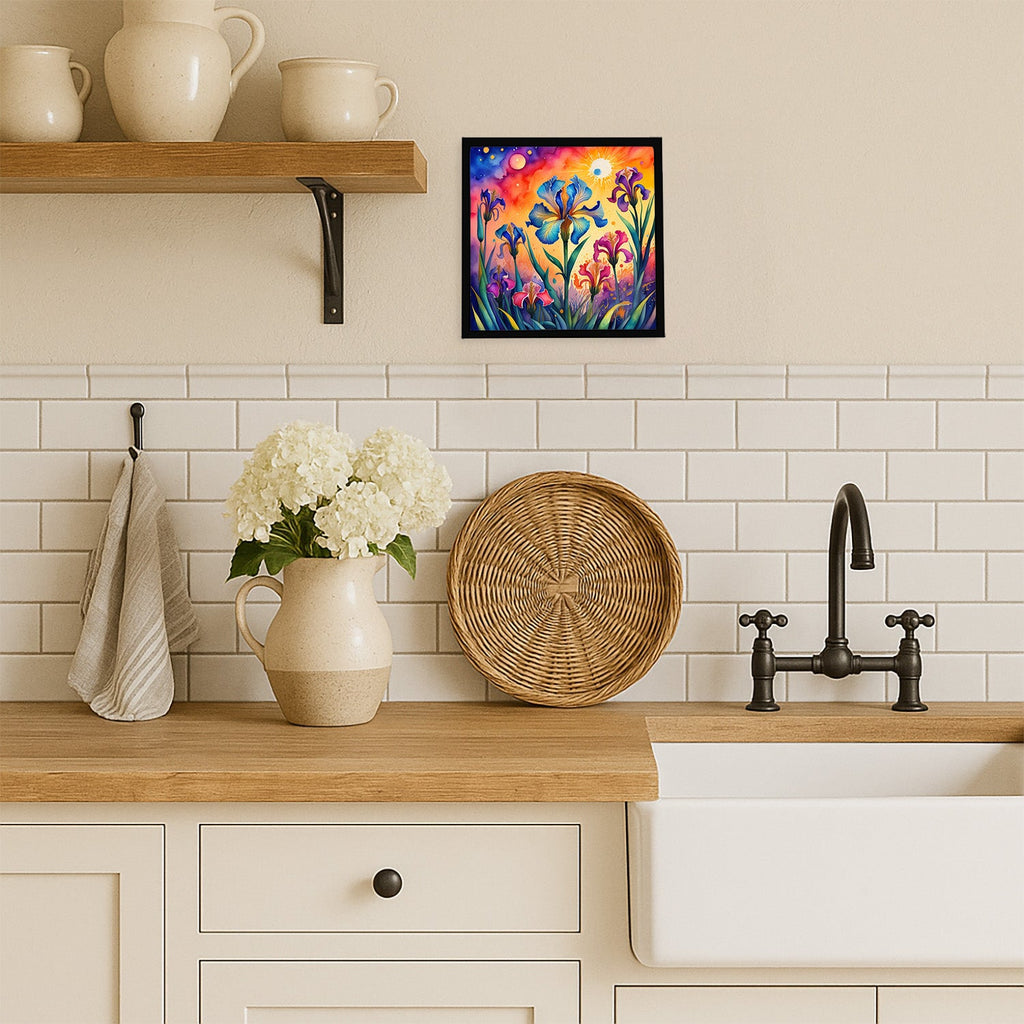 Colorful Iris Framed Metal Print Bathroom, Kitchen, Office, Home Decor Wall Art Ready to Hang, Square, 8X8