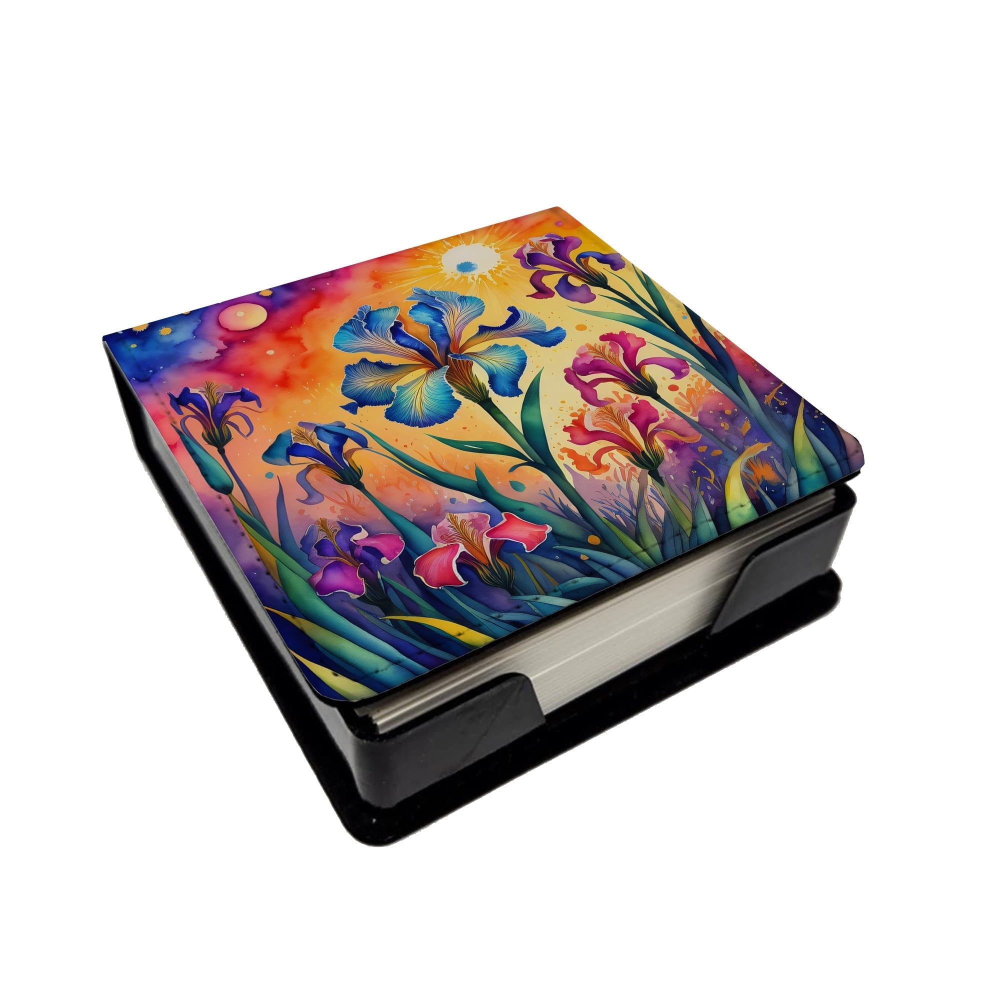Colorful Iris PU Leather Note Paper Holder with Artist-Designed Cover, Desk Accessory, Office Gift