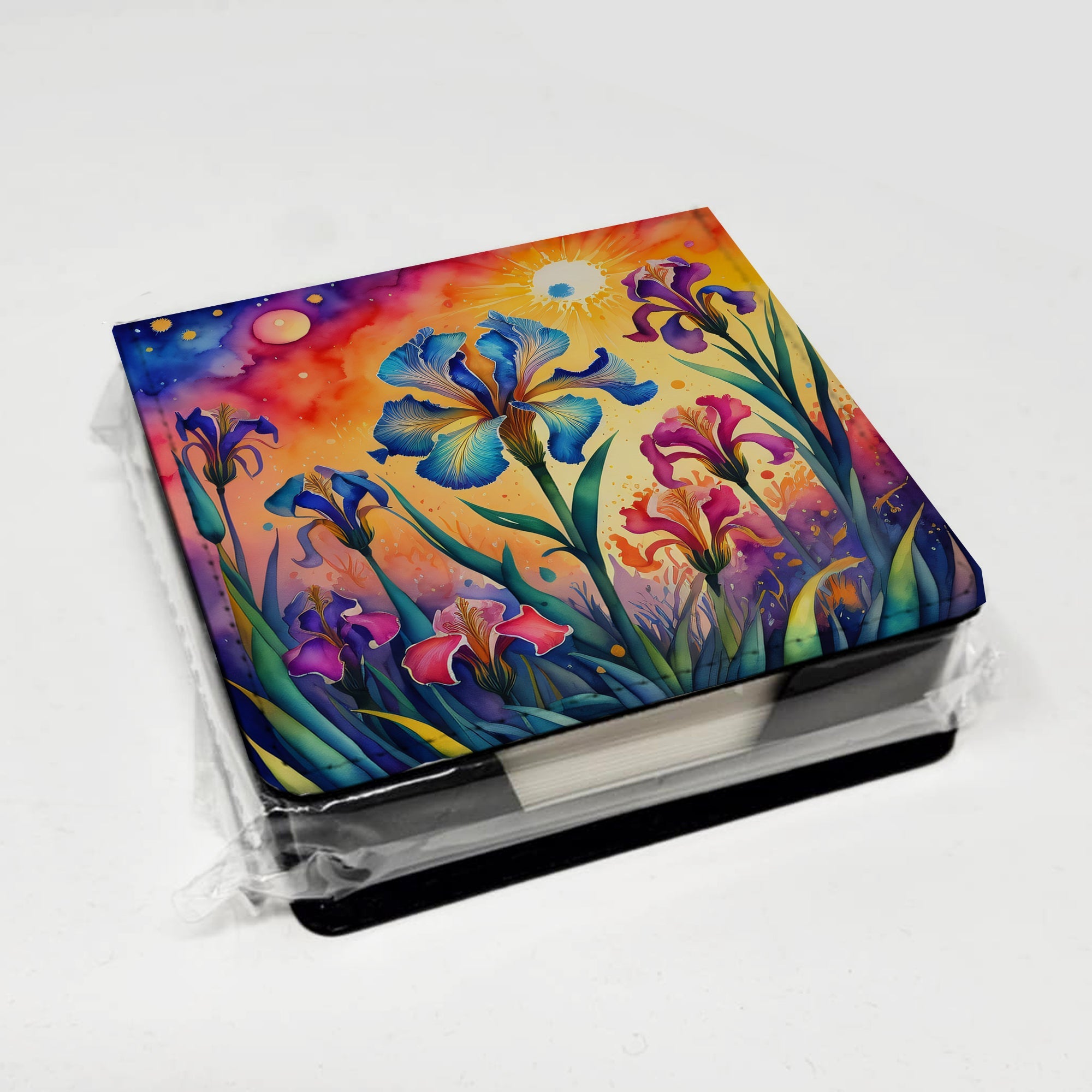 Colorful Iris PU Leather Note Paper Holder with Artist-Designed Cover, Desk Accessory, Office Gift
