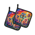 Colorful Iris Pot Holder Set of 2 Heat Resistant Quilted Hot Pads 7.5 x 7.5 Inch, Insulated Kitchen Trivets for Cooking & Baking
