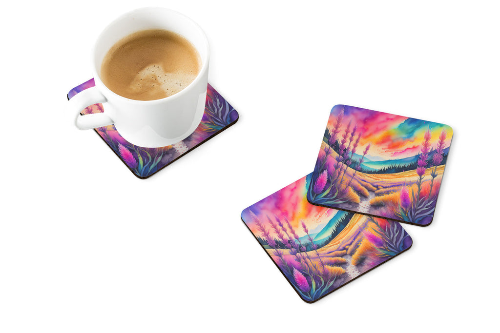 Colorful Liatris Foam Coasters Set of 4 Cup Coasters for Indoor Outdoor, Tabletop Protection, Anti Slip, Mouse pad Material