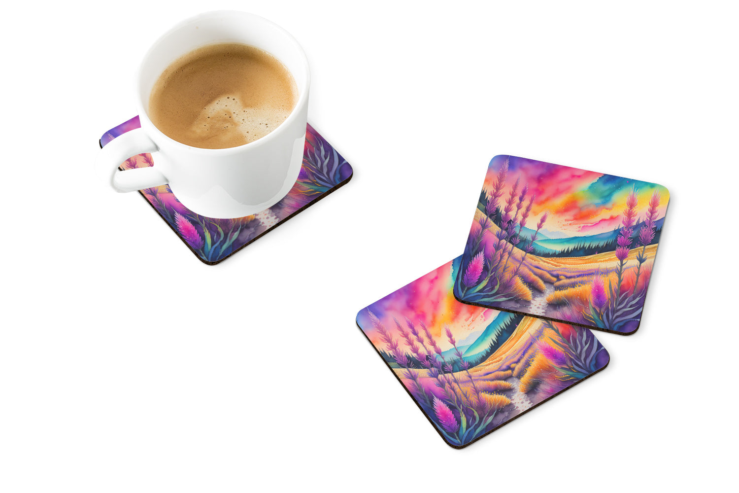 Colorful Liatris Foam Coasters Set of 4 Cup Coasters for Indoor Outdoor, Tabletop Protection, Anti Slip, Mouse pad Material