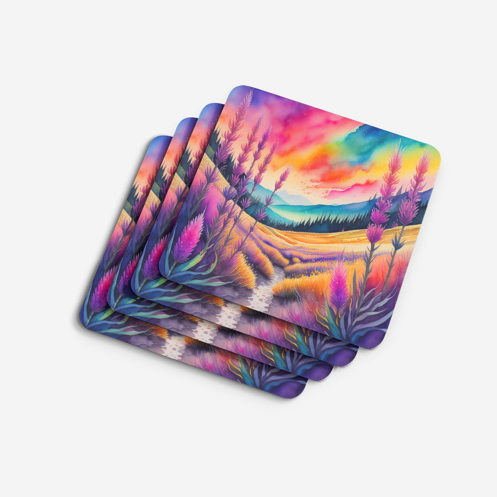 Colorful Liatris Foam Coasters Set of 4 Cup Coasters for Indoor Outdoor, Tabletop Protection, Anti Slip, Mouse pad Material