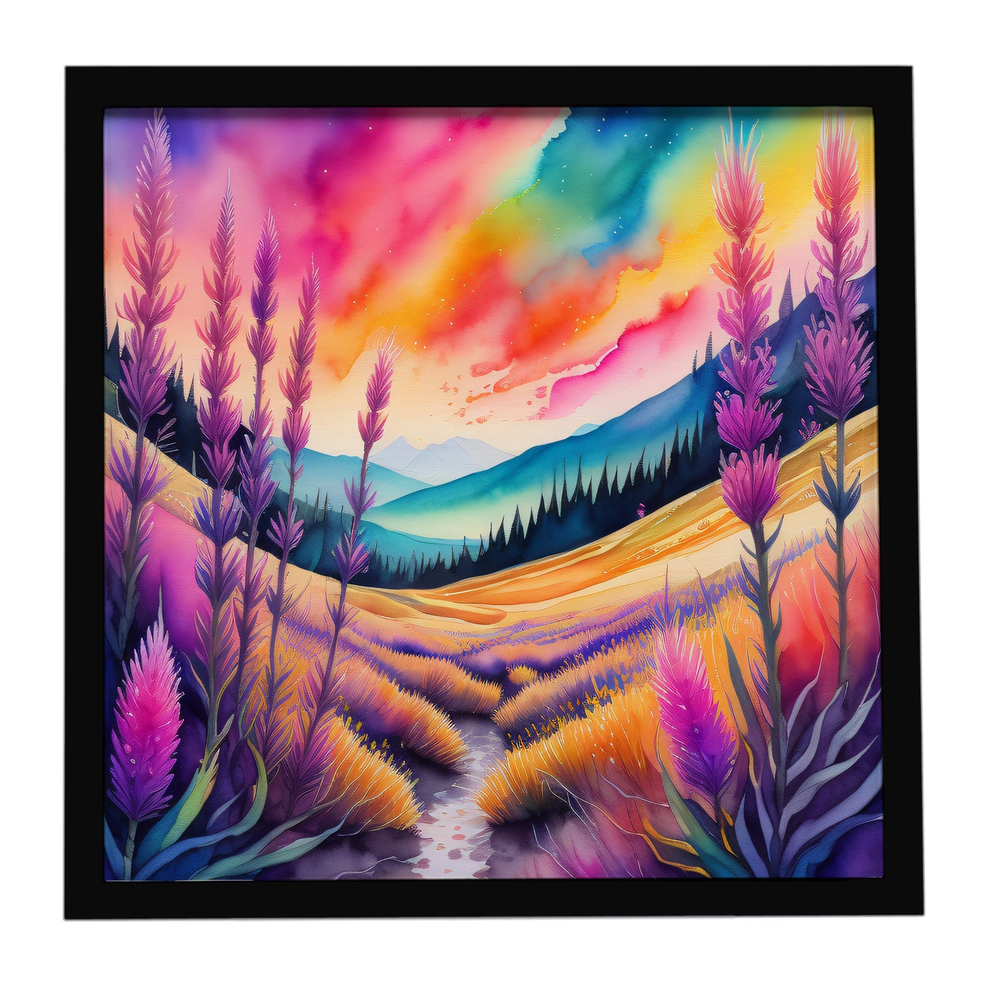 Colorful Liatris Framed Metal Print Bathroom, Kitchen, Office, Home Decor Wall Art Ready to Hang, Square, 8X8