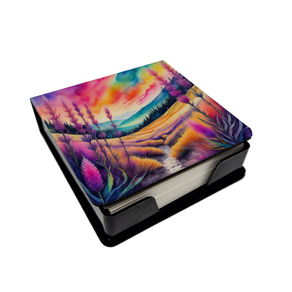 Colorful Liatris PU Leather Note Paper Holder with Artist-Designed Cover, Desk Accessory, Office Gift