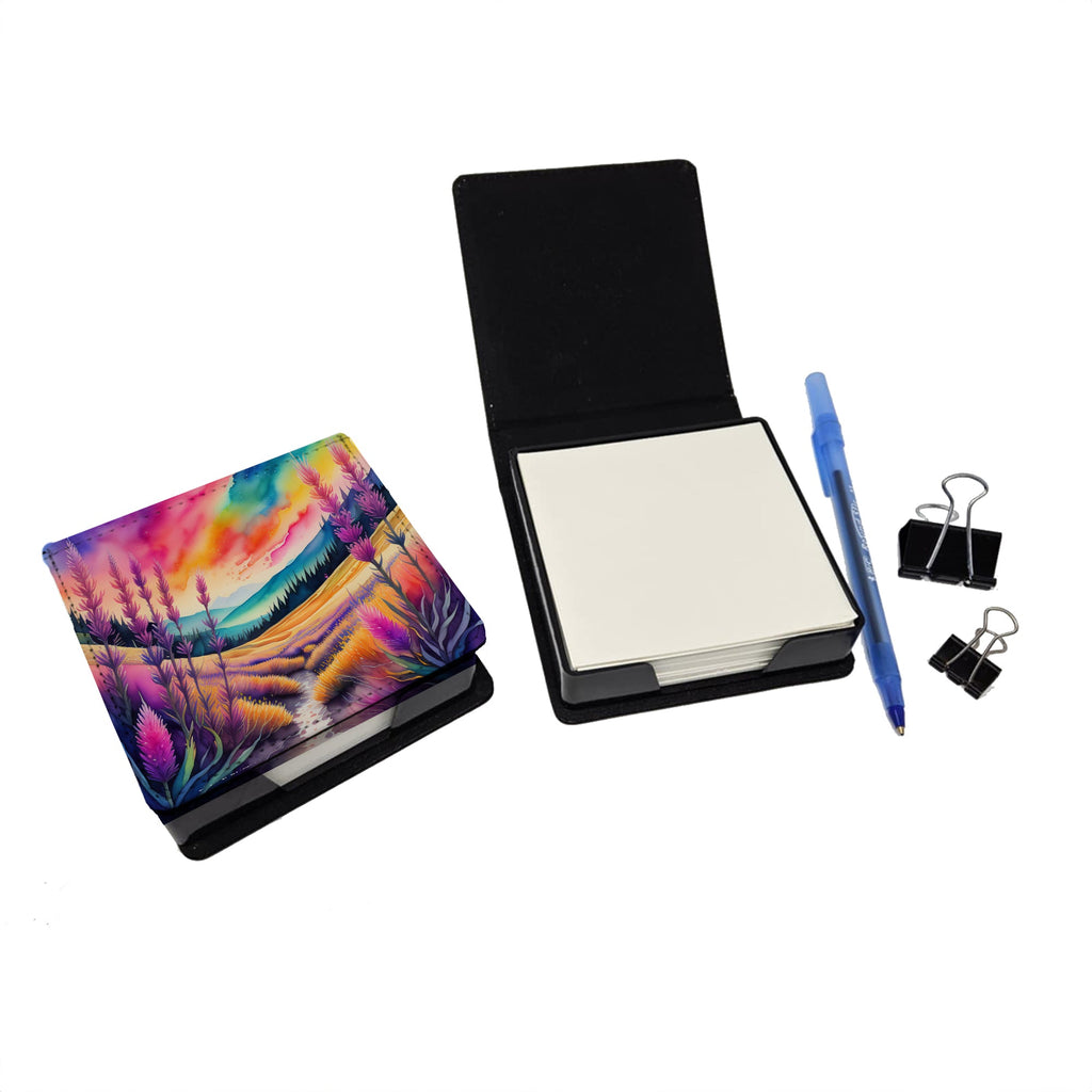 Colorful Liatris PU Leather Note Paper Holder with Artist-Designed Cover, Desk Accessory, Office Gift