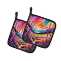 Colorful Liatris Pot Holder Set of 2 Heat Resistant Quilted Hot Pads 7.5 x 7.5 Inch, Insulated Kitchen Trivets for Cooking & Baking