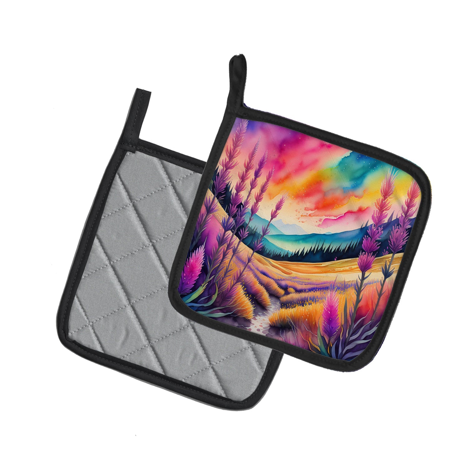 Colorful Liatris Pot Holder Set of 2 Heat Resistant Quilted Hot Pads 7.5 x 7.5 Inch, Insulated Kitchen Trivets for Cooking & Baking
