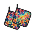 Colorful Lilies Pot Holder Set of 2 Heat Resistant Quilted Hot Pads 7.5 x 7.5 Inch, Insulated Kitchen Trivets for Cooking & Baking