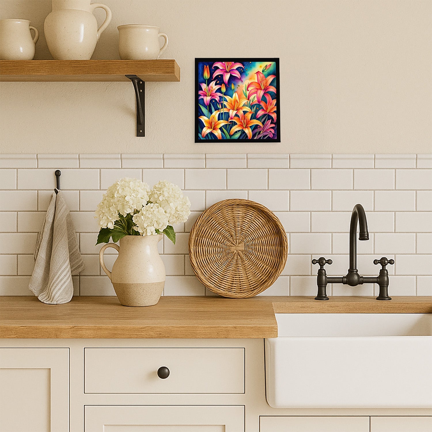Colorful Lilies Framed Metal Print Bathroom, Kitchen, Office, Home Decor Wall Art Ready to Hang, Square, 8X8
