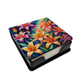 Colorful Lilies PU Leather Note Paper Holder with Artist-Designed Cover, Desk Accessory, Office Gift
