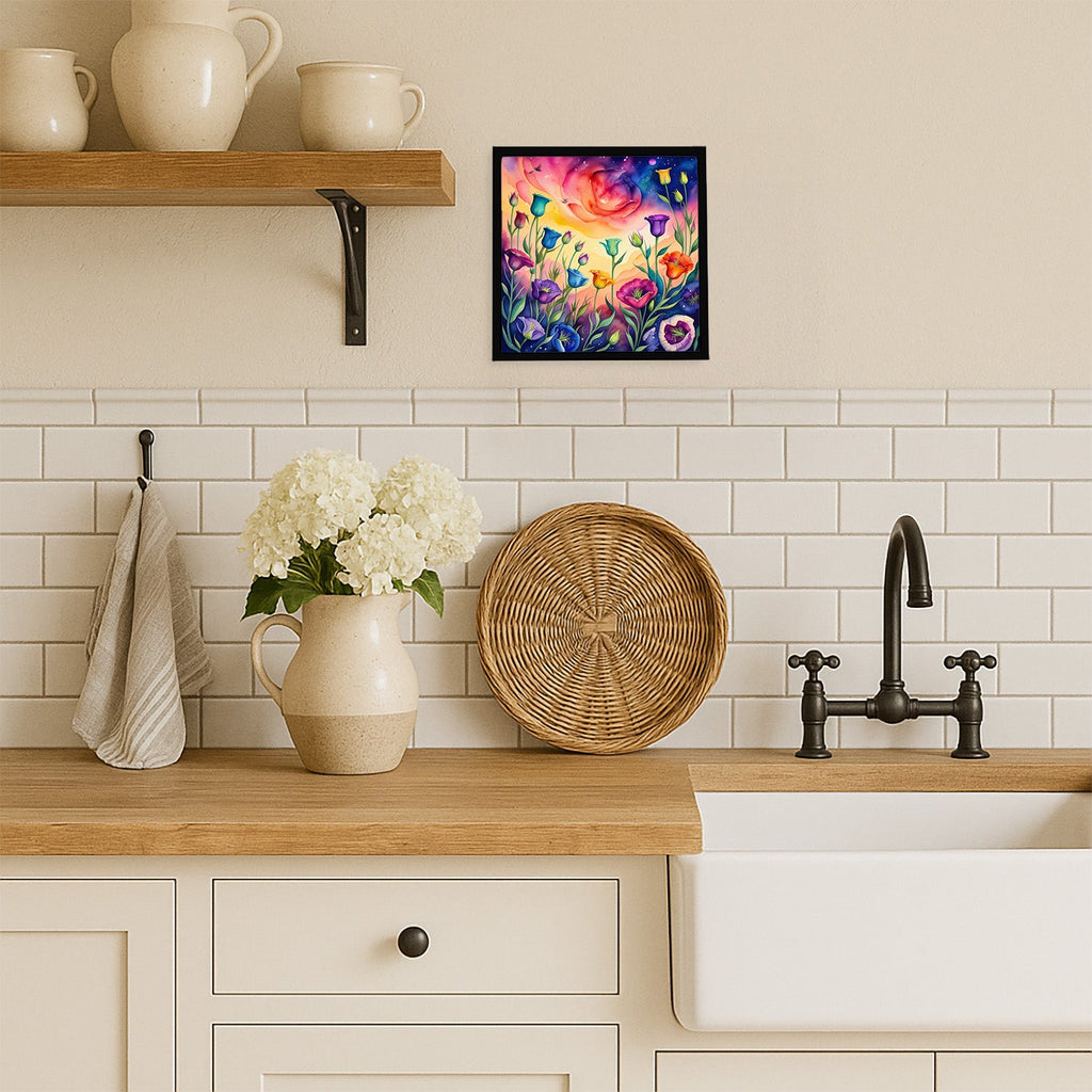 Colorful Lisianthus Framed Metal Print Bathroom, Kitchen, Office, Home Decor Wall Art Ready to Hang, Square, 8X8