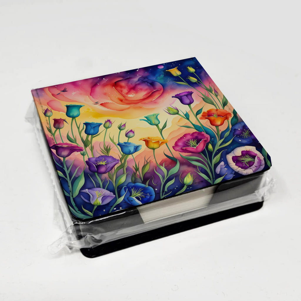 Colorful Lisianthus PU Leather Note Paper Holder with Artist-Designed Cover, Desk Accessory, Office Gift
