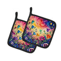 Colorful Lisianthus Pot Holder Set of 2 Heat Resistant Quilted Hot Pads 7.5 x 7.5 Inch, Insulated Kitchen Trivets for Cooking & Baking