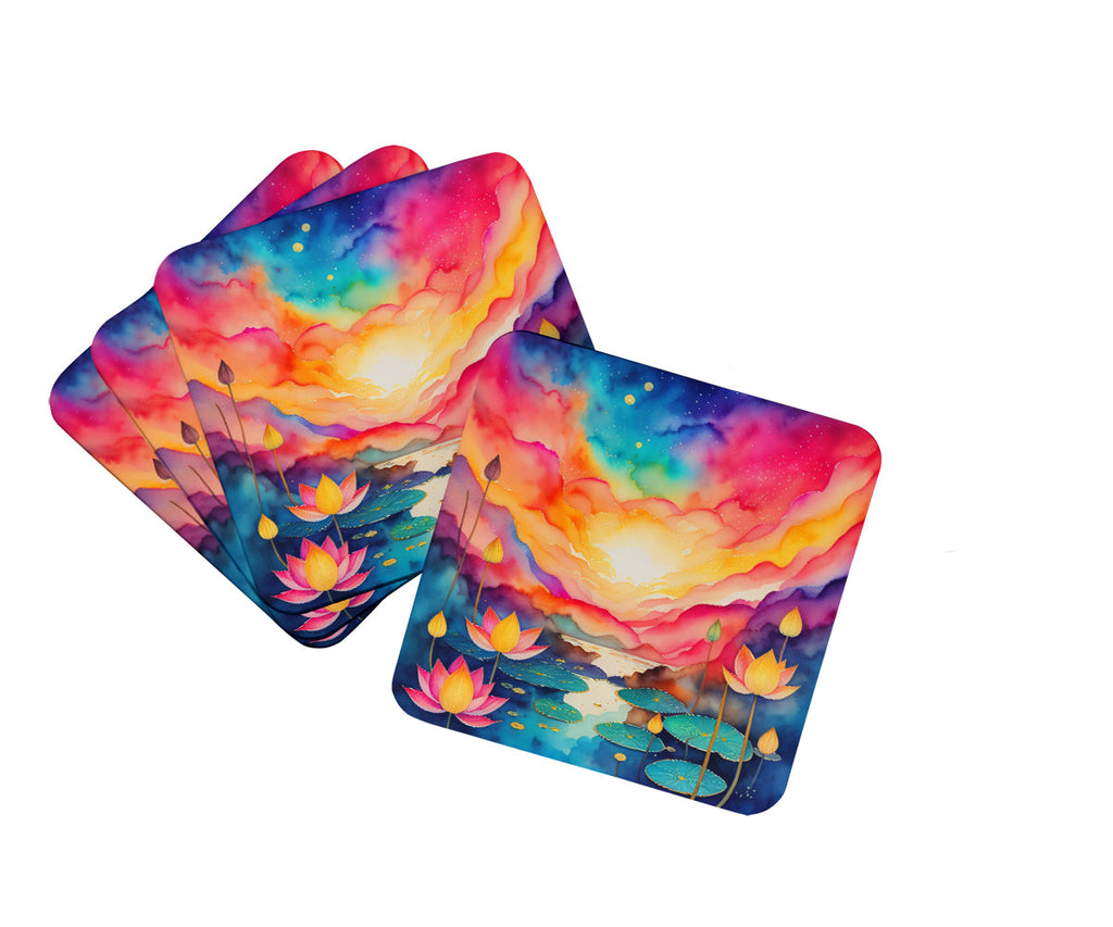 Colorful Lotus Foam Coasters Set of 4 Cup Coasters for Indoor Outdoor, Tabletop Protection, Anti Slip, Mouse pad Material