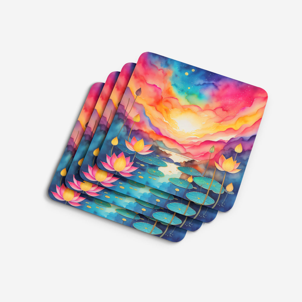 Colorful Lotus Foam Coasters Set of 4 Cup Coasters for Indoor Outdoor, Tabletop Protection, Anti Slip, Mouse pad Material