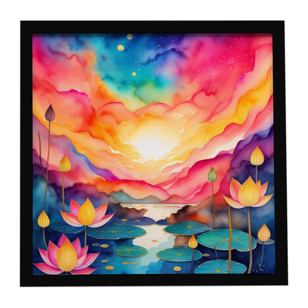 Colorful Lotus Framed Metal Print Bathroom, Kitchen, Office, Home Decor Wall Art Ready to Hang, Square, 8X8