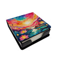 Colorful Lotus PU Leather Note Paper Holder with Artist-Designed Cover, Desk Accessory, Office Gift