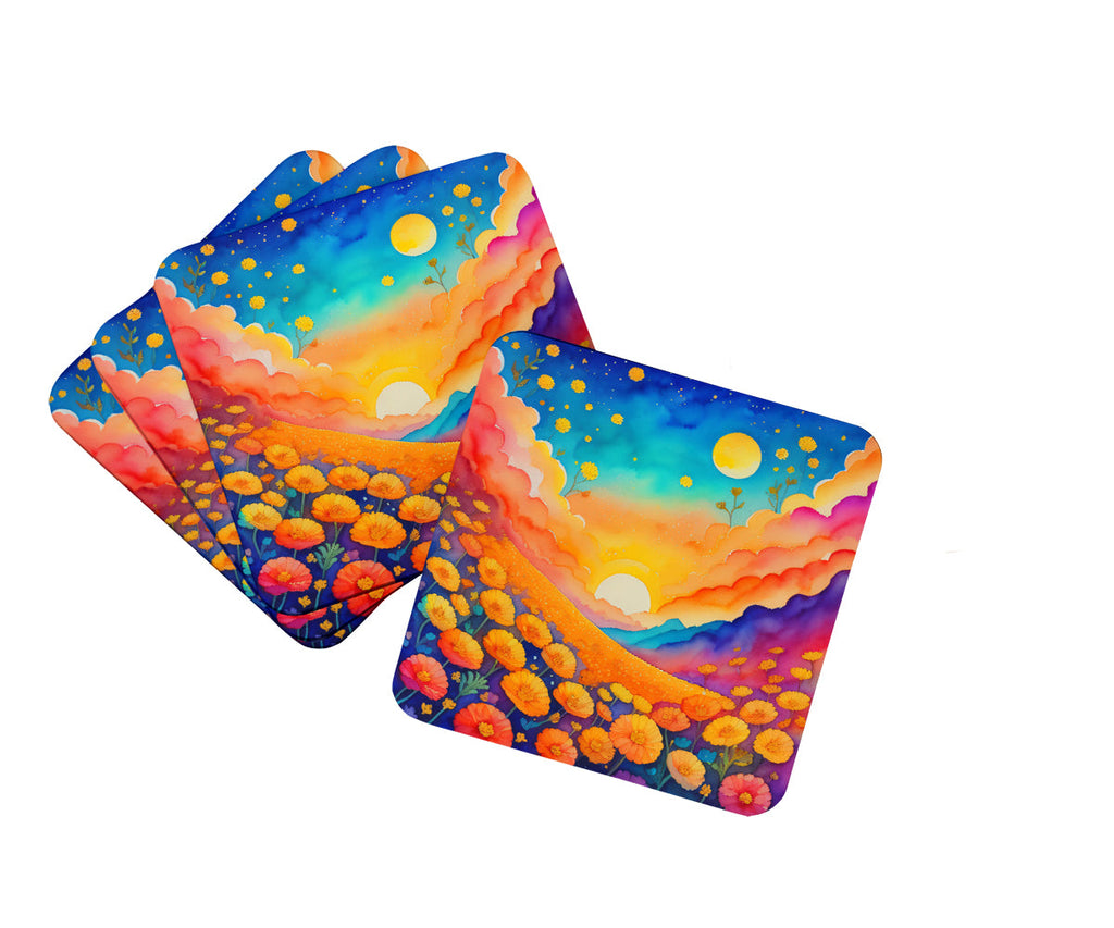 Colorful Marigolds Foam Coasters Set of 4 Cup Coasters for Indoor Outdoor, Tabletop Protection, Anti Slip, Mouse pad Material