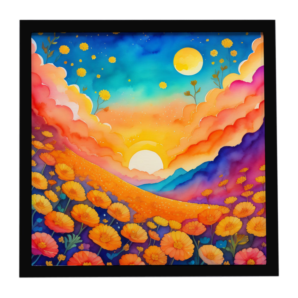 Colorful Marigolds Framed Metal Print Bathroom, Kitchen, Office, Home Decor Wall Art Ready to Hang, Square, 8X8