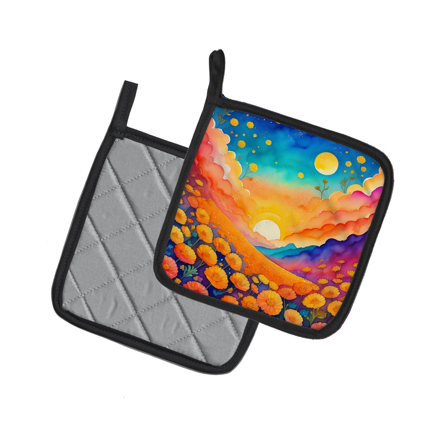 Colorful Marigolds Pot Holder Set of 2 Heat Resistant Quilted Hot Pads 7.5 x 7.5 Inch, Insulated Kitchen Trivets for Cooking & Baking