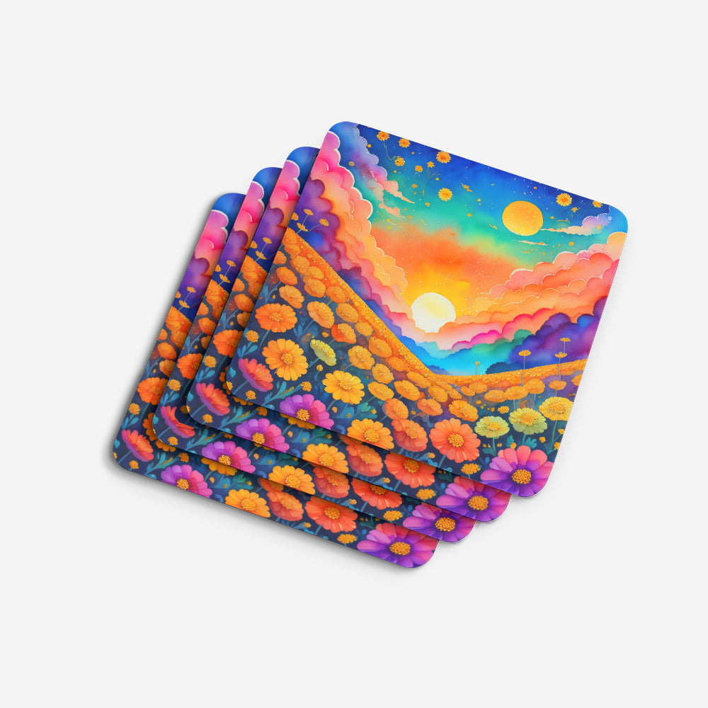 Colorful Marigolds Foam Coasters Set of 4 Cup Coasters for Indoor Outdoor, Tabletop Protection, Anti Slip, Mouse pad Material
