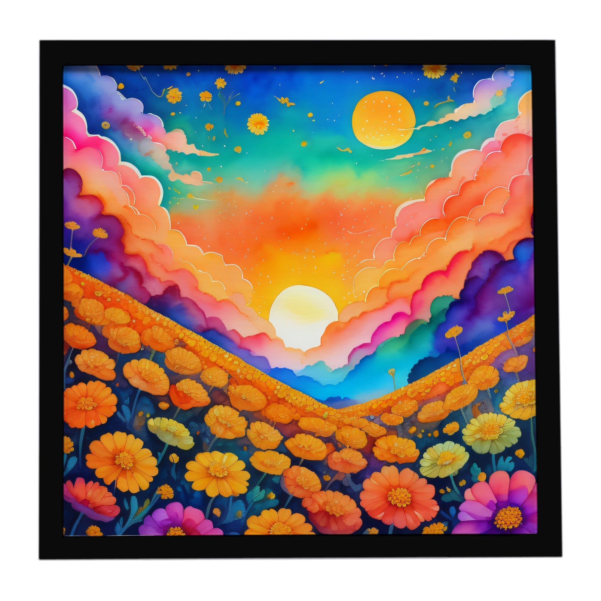 Colorful Marigolds Framed Metal Print Bathroom, Kitchen, Office, Home Decor Wall Art Ready to Hang, Square, 8X8