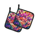 Colorful Orchids Pot Holder Set of 2 Heat Resistant Quilted Hot Pads 7.5 x 7.5 Inch, Insulated Kitchen Trivets for Cooking & Baking