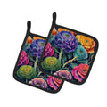 Colorful Ornamental Kale Pot Holder Set of 2 Heat Resistant Quilted Hot Pads 7.5 x 7.5 Inch, Insulated Kitchen Trivets for Cooking & Baking