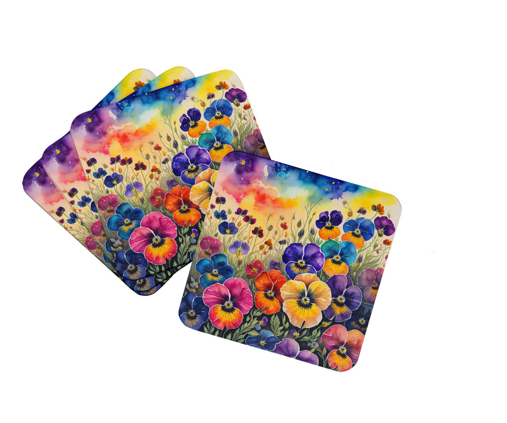Colorful Pansies Foam Coasters Set of 4 Cup Coasters for Indoor Outdoor, Tabletop Protection, Anti Slip, Mouse pad Material