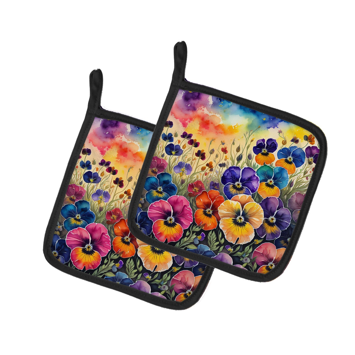 Colorful Pansies Pot Holder Set of 2 Heat Resistant Quilted Hot Pads 7.5 x 7.5 Inch, Insulated Kitchen Trivets for Cooking & Baking