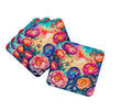 Colorful Peonies Foam Coasters Set of 4 Cup Coasters for Indoor Outdoor, Tabletop Protection, Anti Slip, Mouse pad Material